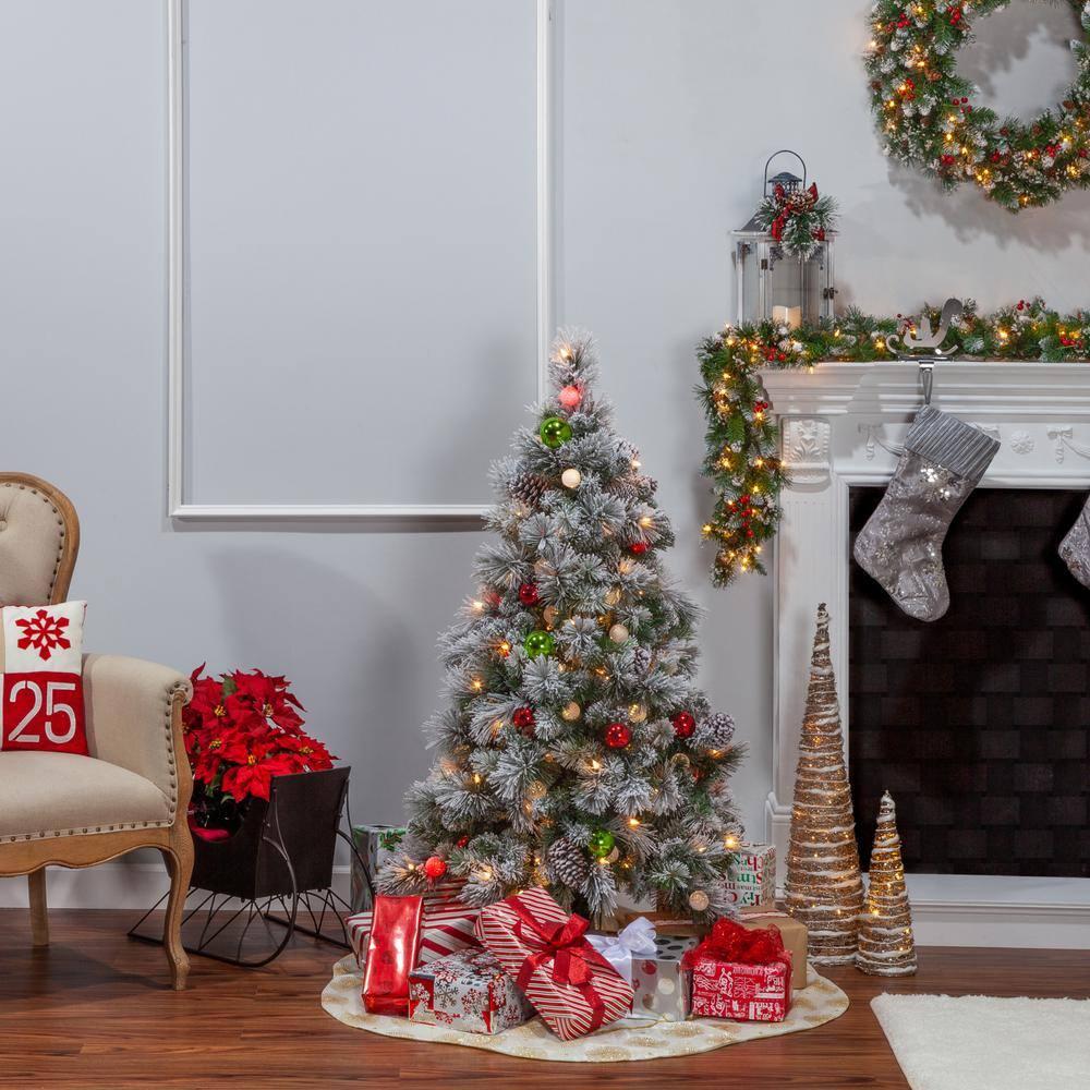 4.5 ft. Pre Lit Colored LED Flocked Hard Needle Pine