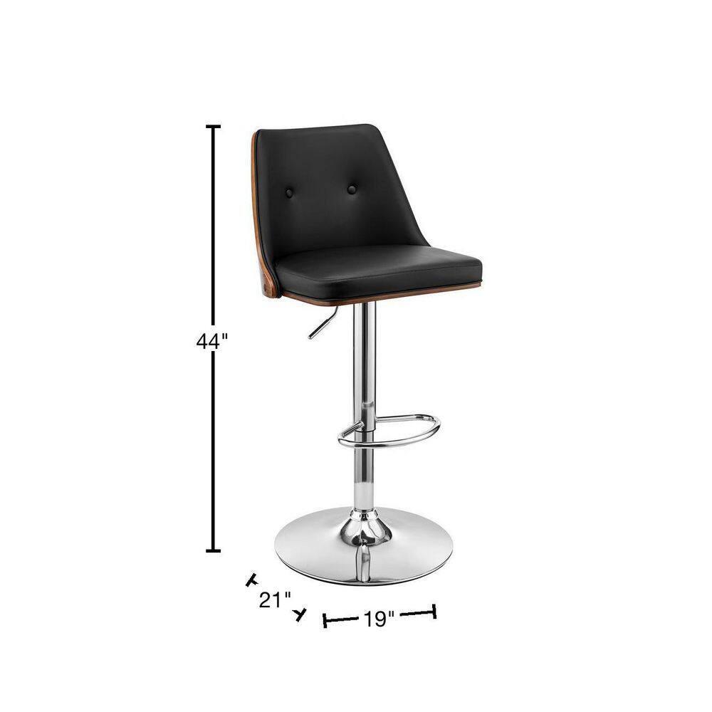 Armen Living Indoor Jacob Adjustable and Swivel Cream Faux Leather and Walnut Wood Bar Stool with Chrome Base