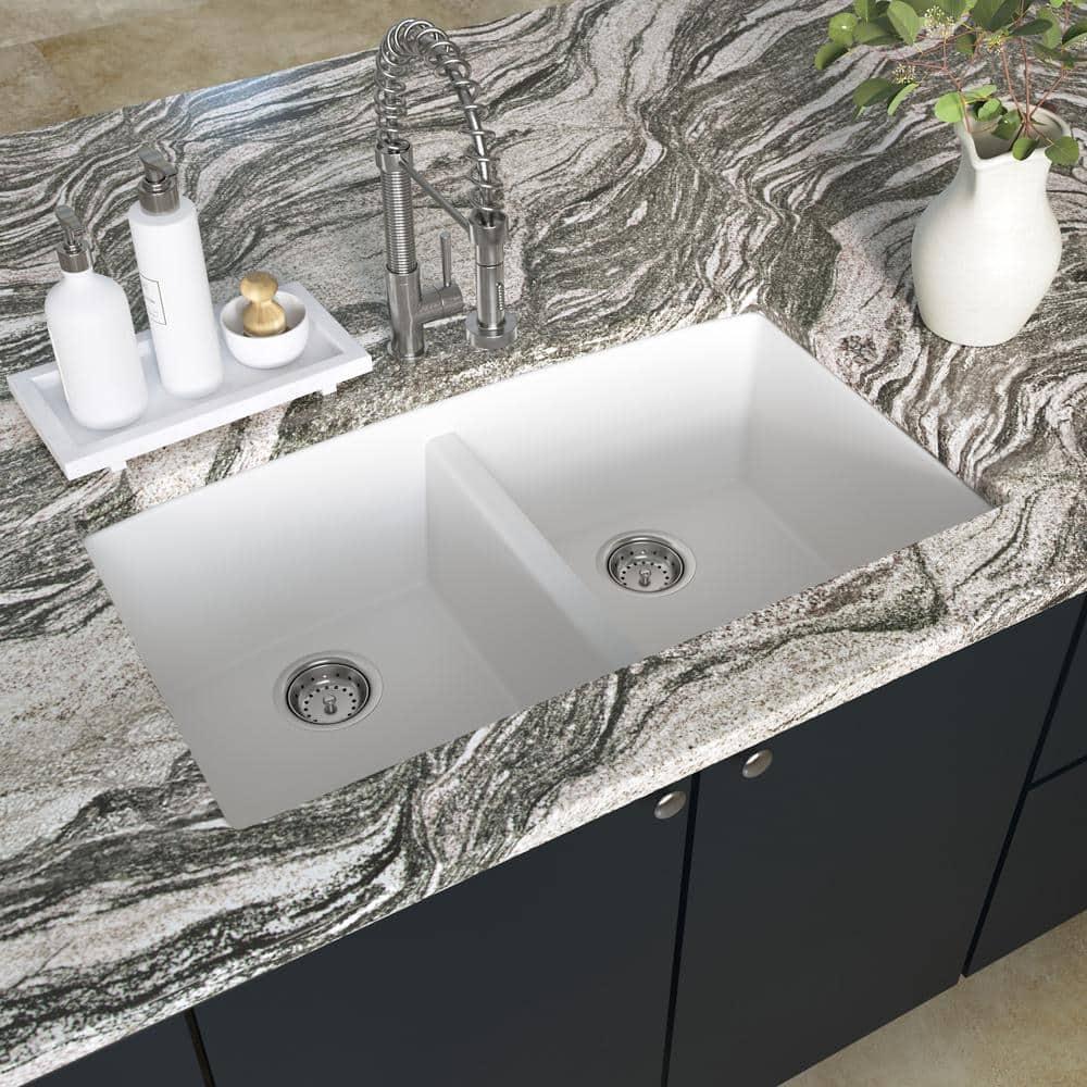 MSI WAY-QTZ-DBSNK-5050-003 Quartz 32"x19" Undermount 50/50 Double Bowl Kitchen Sink