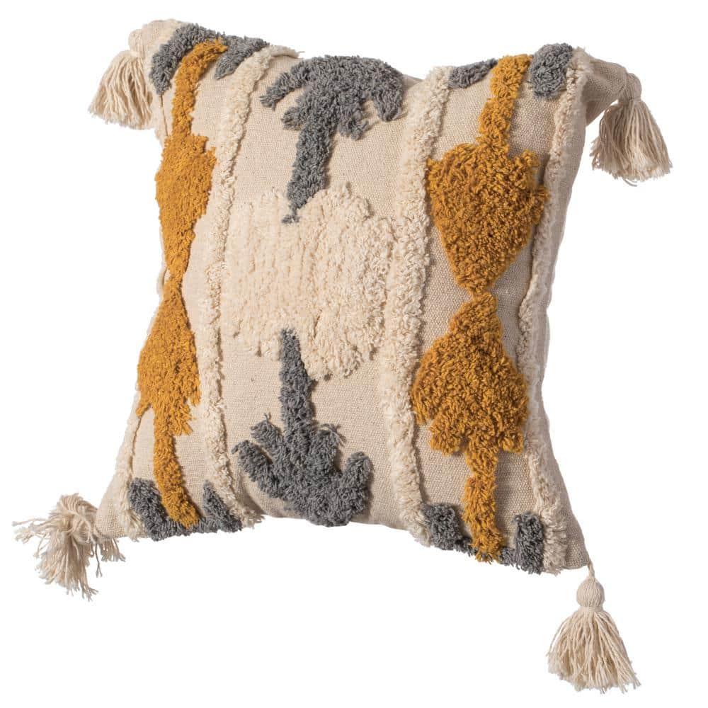 DEERLUX 16 " Handwoven Cotton Throw Pillow Cover with Tufted Multicolor Fringed Southwest Pattern and Corner Tassels, Multicolor