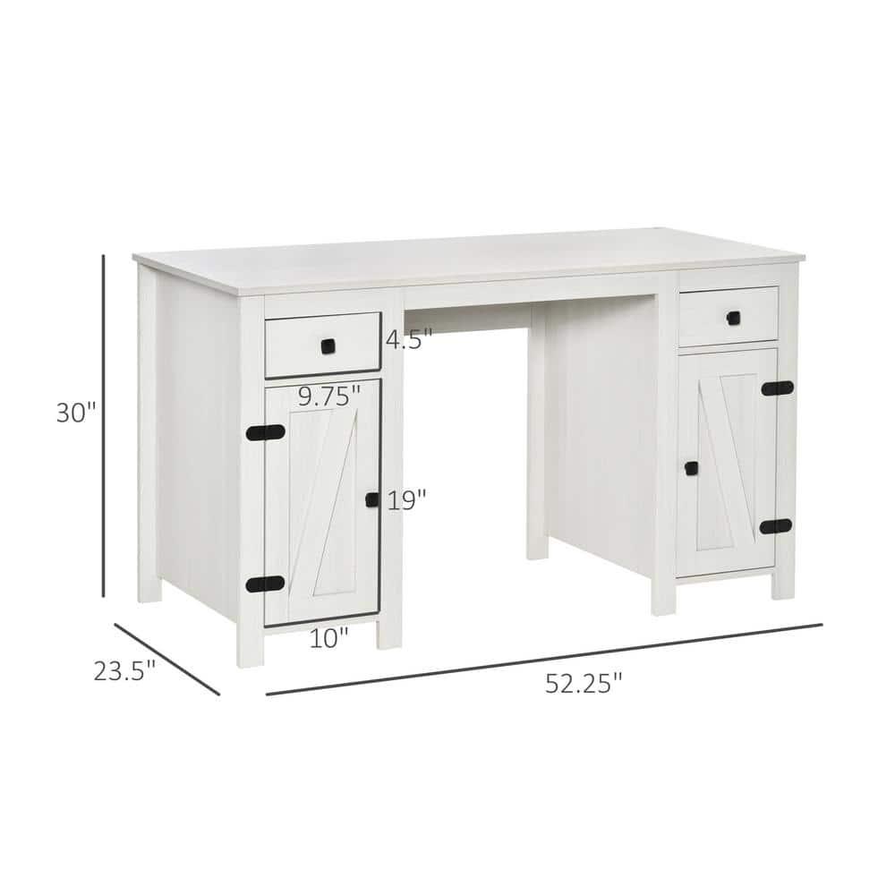 HOMCOM Farm Style Home Office Computer Desk with 2 Drawers, 2 Cabinets with Metal Accent Hardware, Cream White