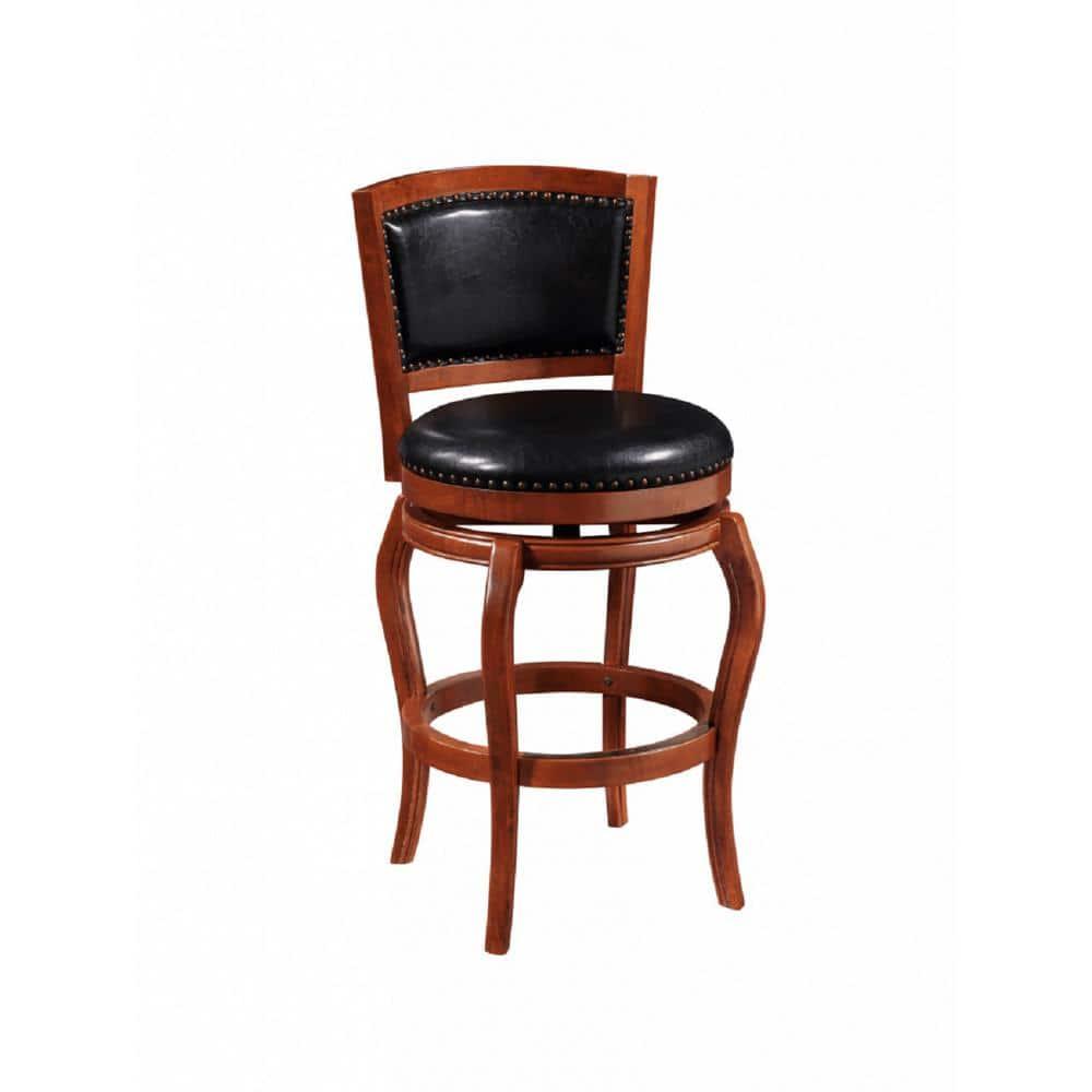29" Harris Memory Swivel Barstool Hardwood/Cherry - Boraam: Upholstered, Nailhead, 300lb Capacity