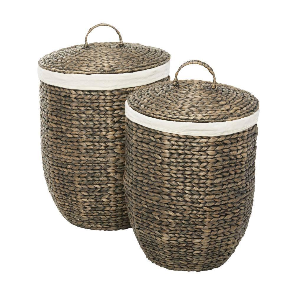 CosmoLiving by Cosmopolitan 23", 24"H Dark Brown Seagrass Handmade Storage Basket with Liner and Matching Tops, 2-Pieces