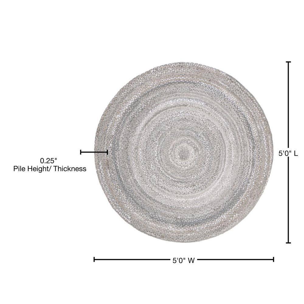 Braided BRD452 Hand Woven Indoor Area Rug - Light Grey - 5' Round - Safavieh