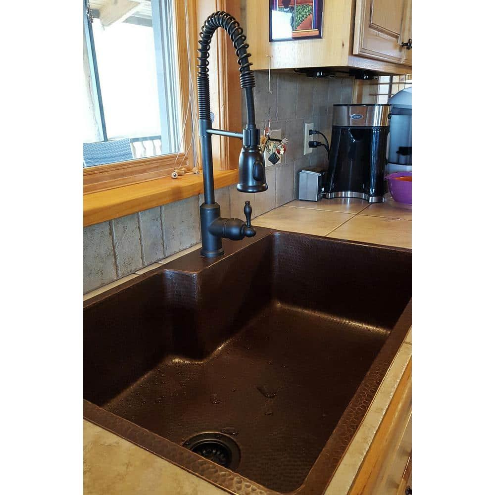 33" Hammered Copper Kitchen Single Basin Sink with Matching Drain and Accessories