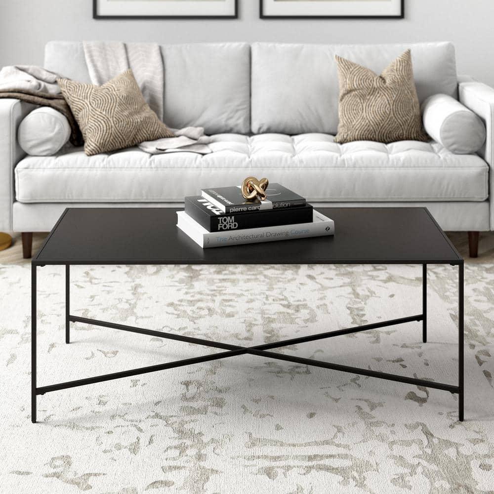 Evelyn&Zoe Henley 48" Wide Rectangular Coffee Table with Metal Top, Blackened Bronze