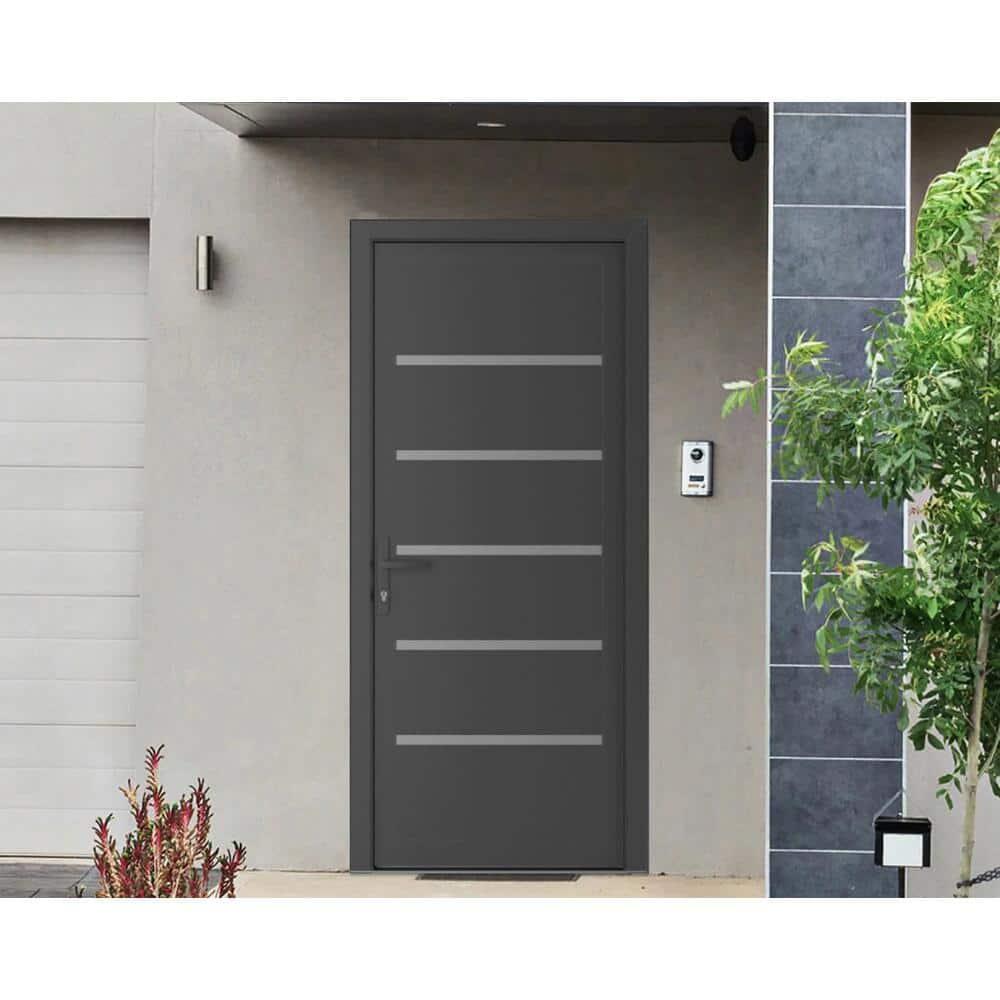 Front Exterior Prehung Metal-Plastic Door | Manux 8415 Antracite Grey | Office Commercial and Residential Doors Entrance Patio Garage W30x80 Right-hand