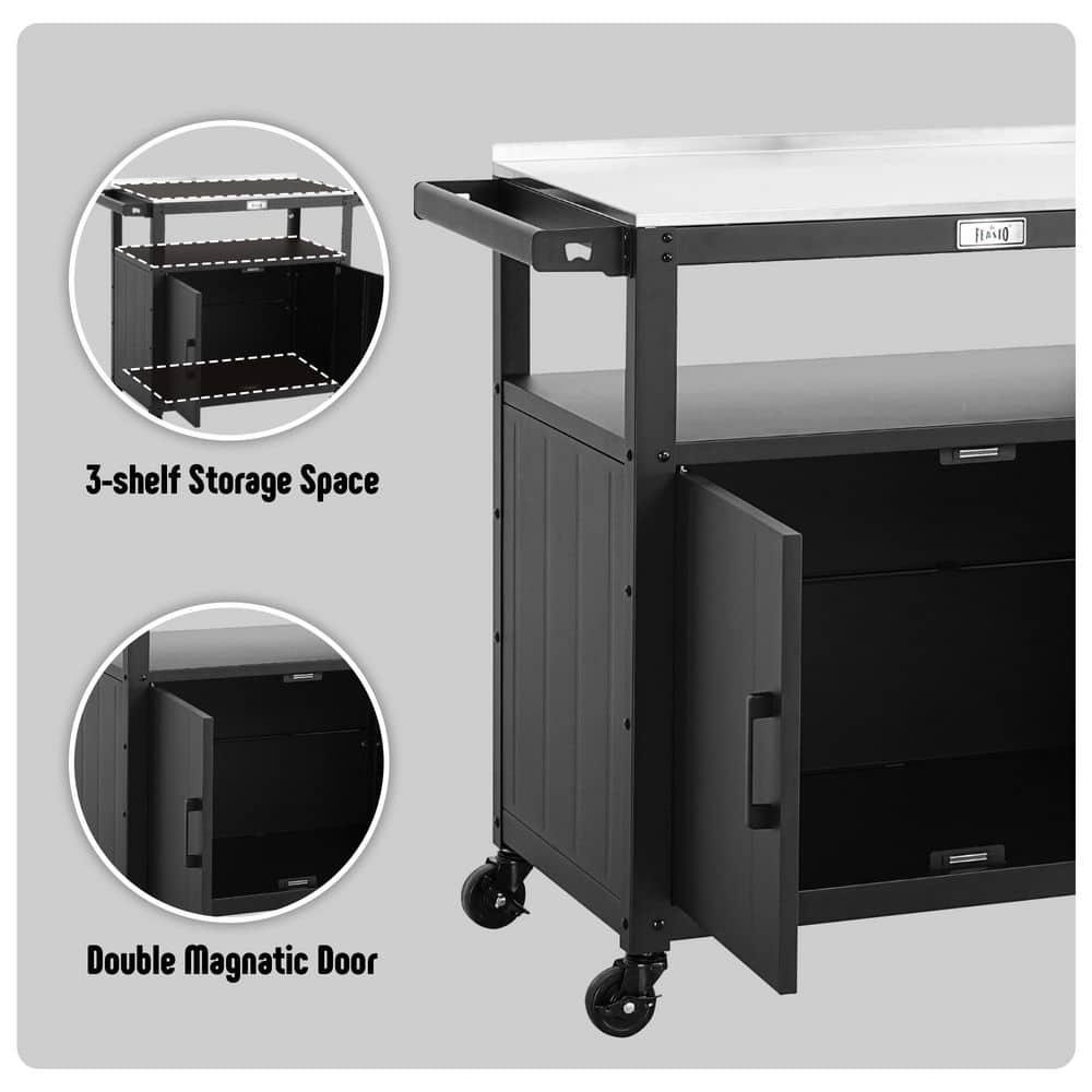 Feasto Feasto 35''H x 32''W Cabinet Utility Cart with Wheels, Outdoor Grill Cart, Rolling Kitchen Cart for BBQ Food Prep