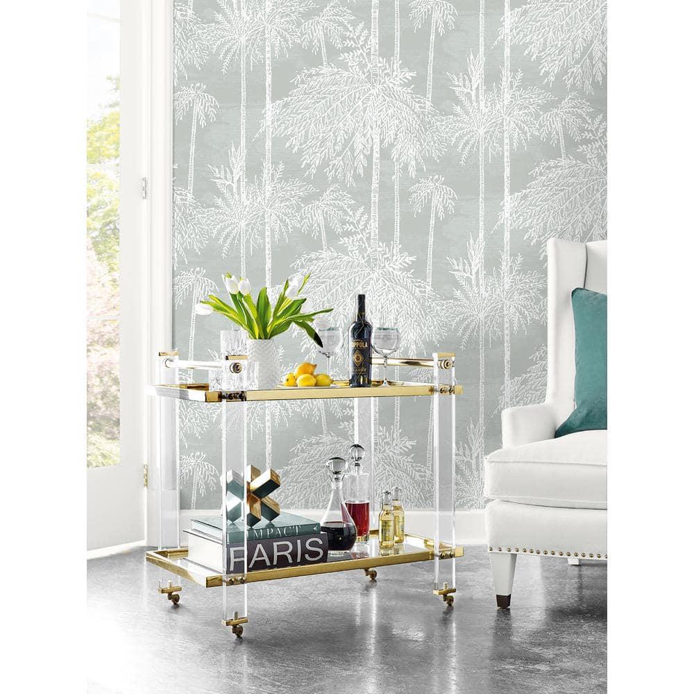 Misty Gray Embossed Vinyl Palm Grove Wallpaper Roll