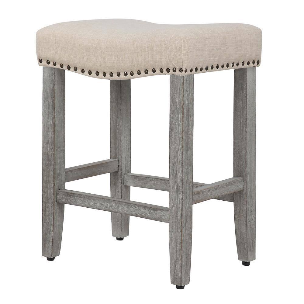 Polytrends Jameson Upholstered Polyester 24" Counter Stool - Gray Legs/ Saddle Seat Antique Gray/Beige Metal Foam Polyester Up to 200 lbs