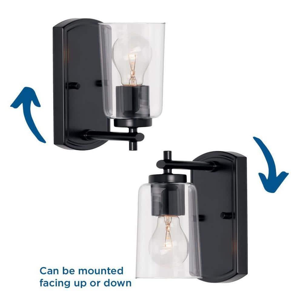 Progress Lighting Adley 1-Light Bath Wall Light, Black Finish, Clear Glass Shade