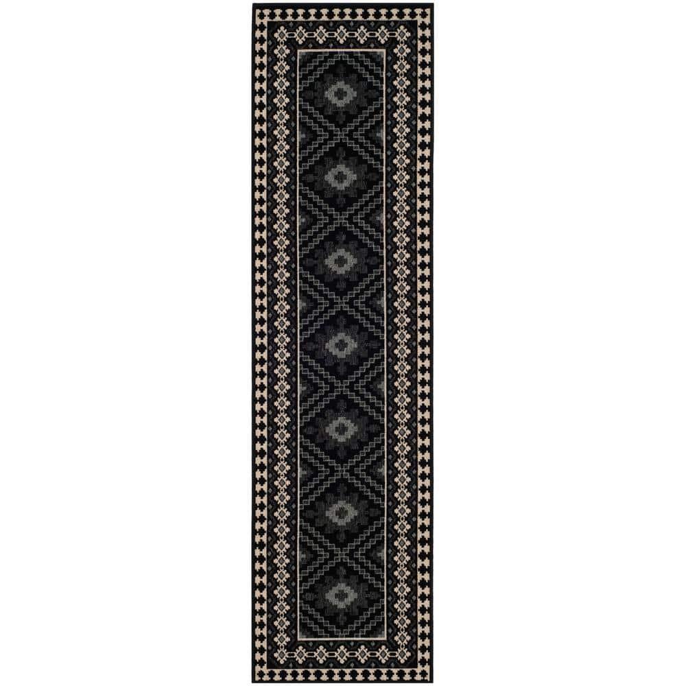 Veranda VER099 Power Loomed Indoor/Outdoor Runner Rug - Black/Creme - 2'3"x12' - Safavieh.