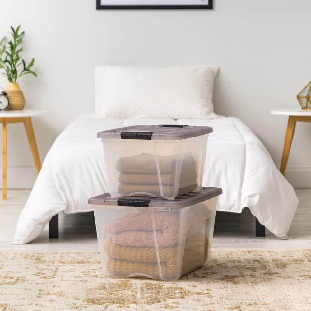 IRIS 32qt Stack and Pull Plastic Storage Bin: Clear & Gray, Stackable, Portable, Latch Closure, Built-In Handles