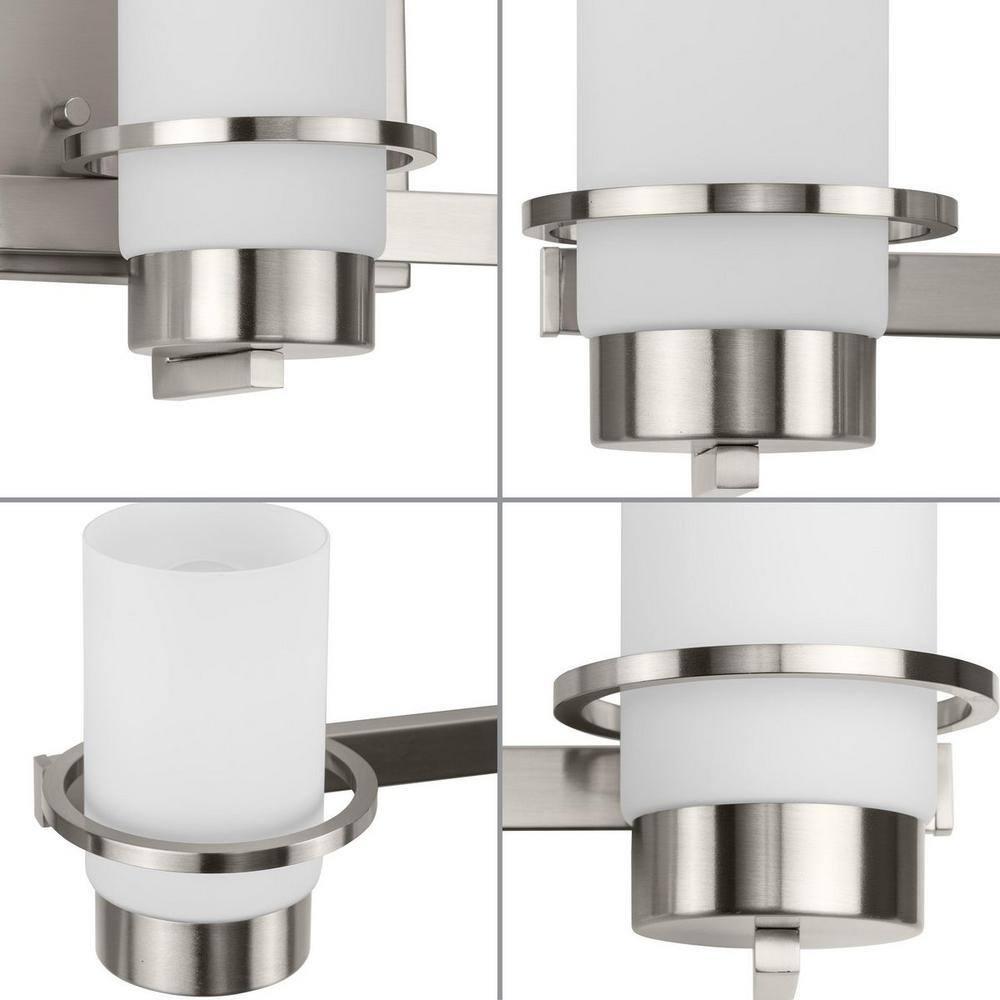 Progress Lighting Reiss 3-Light Vanity Light, Brushed Nickel, White Glass Shade