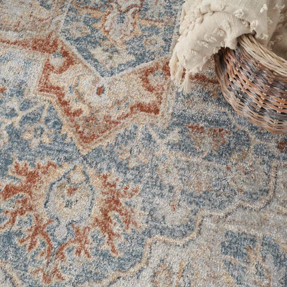 Nourison Astra Machine Washable Vintage Medallion Indoor Rug Denim Multi 5'3" x 7'