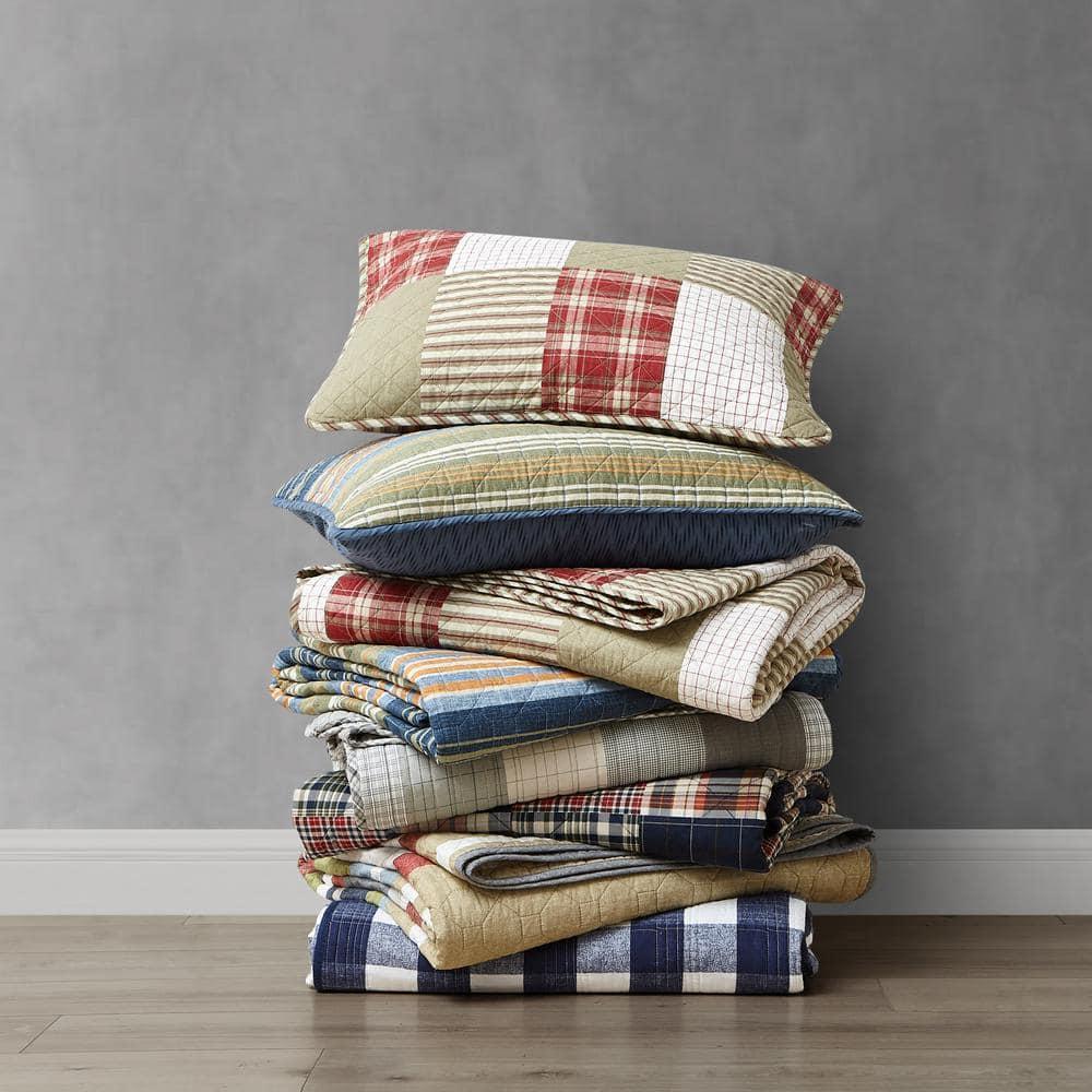 Eddie Bauer Blue Creek Plaid Cotton Reversible Quilt Set