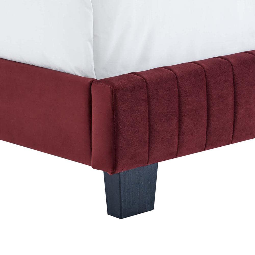 Modway Celine Channel Tufted Performance Velvet Twin Bed in Maroon Red