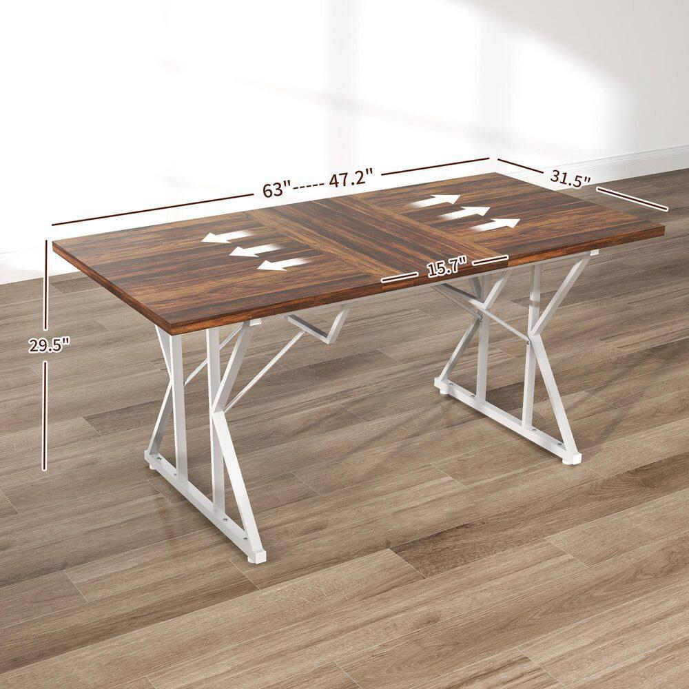 HOMCOM 47"-63" Expandable Dining Table for 4-6 People, Farmhouse Extendable Dining Room Table with Trestle Base, Kitchen Table, Distressed Brown