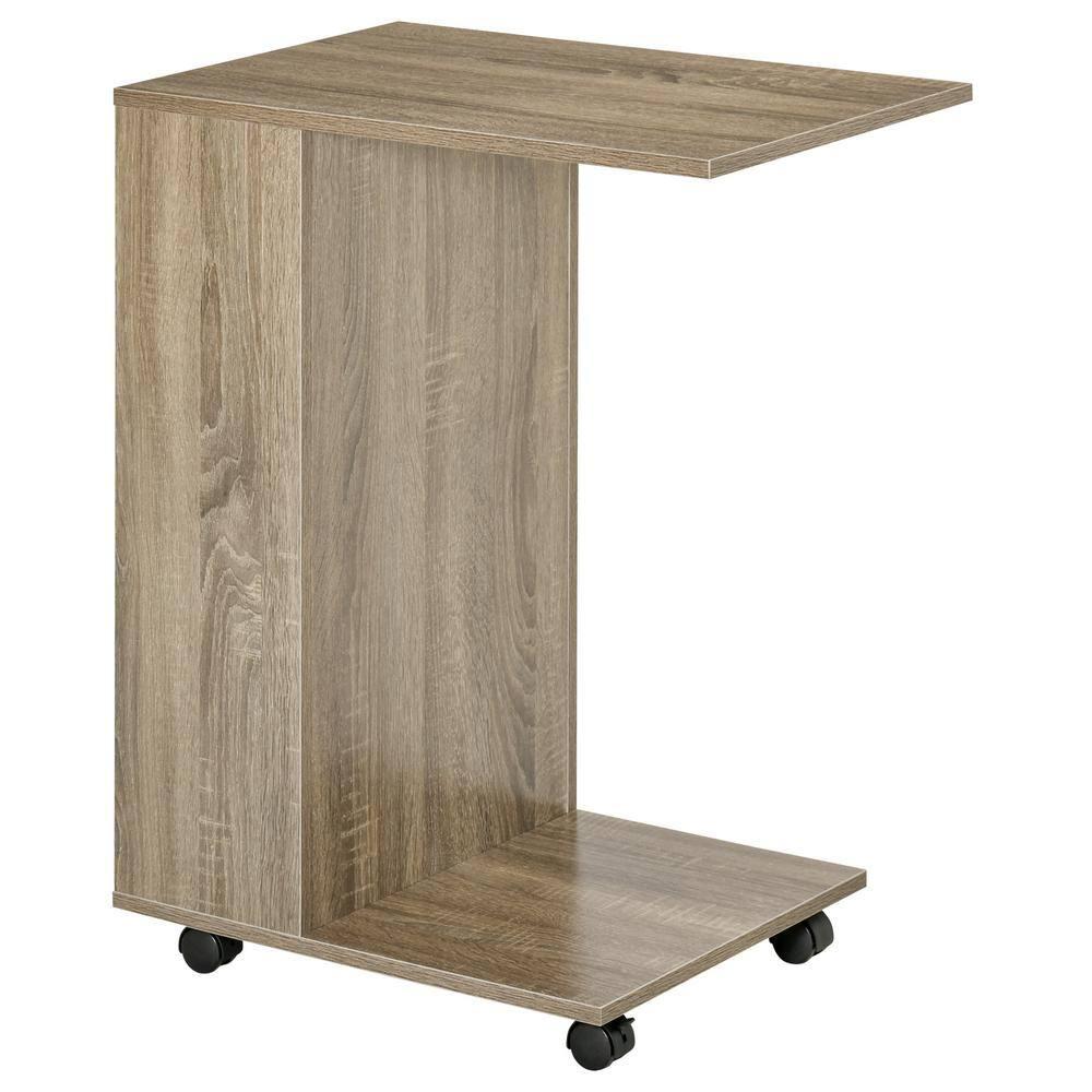 HOMCOM C-Shaped Sofa Side Table Mobile End Table with Storage and Wheels for Living Room, Bedroom, Office
