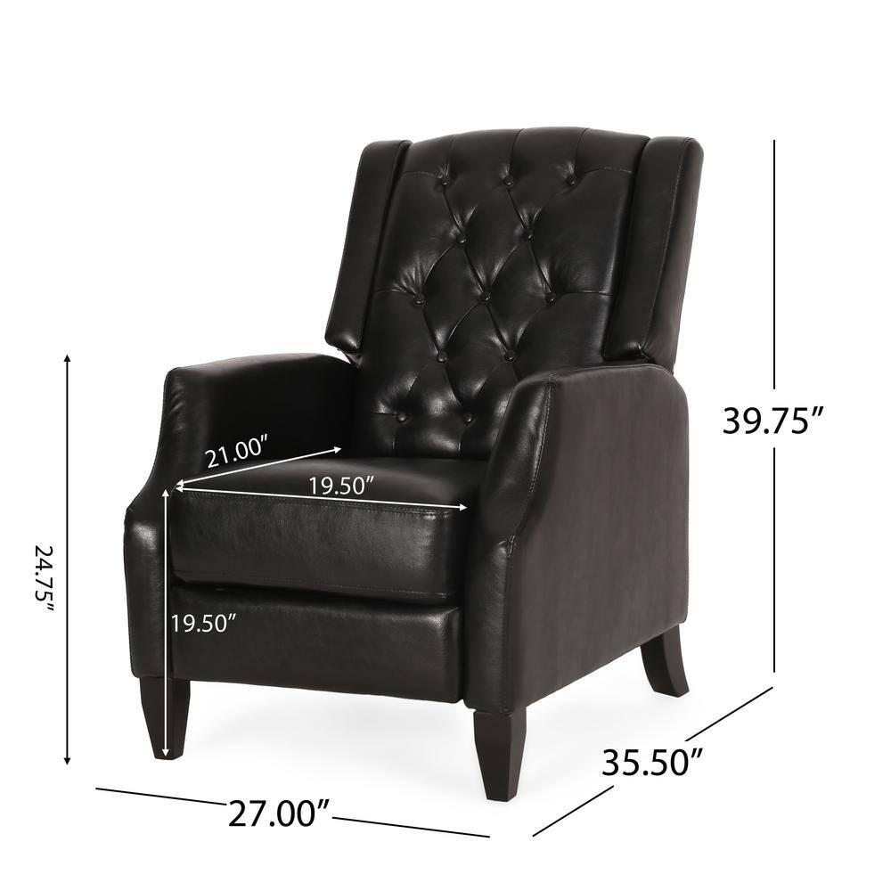 Noble House Steinaker Faux Leather Tufted Pushback Recliner, Midnight Black and Dark Brown