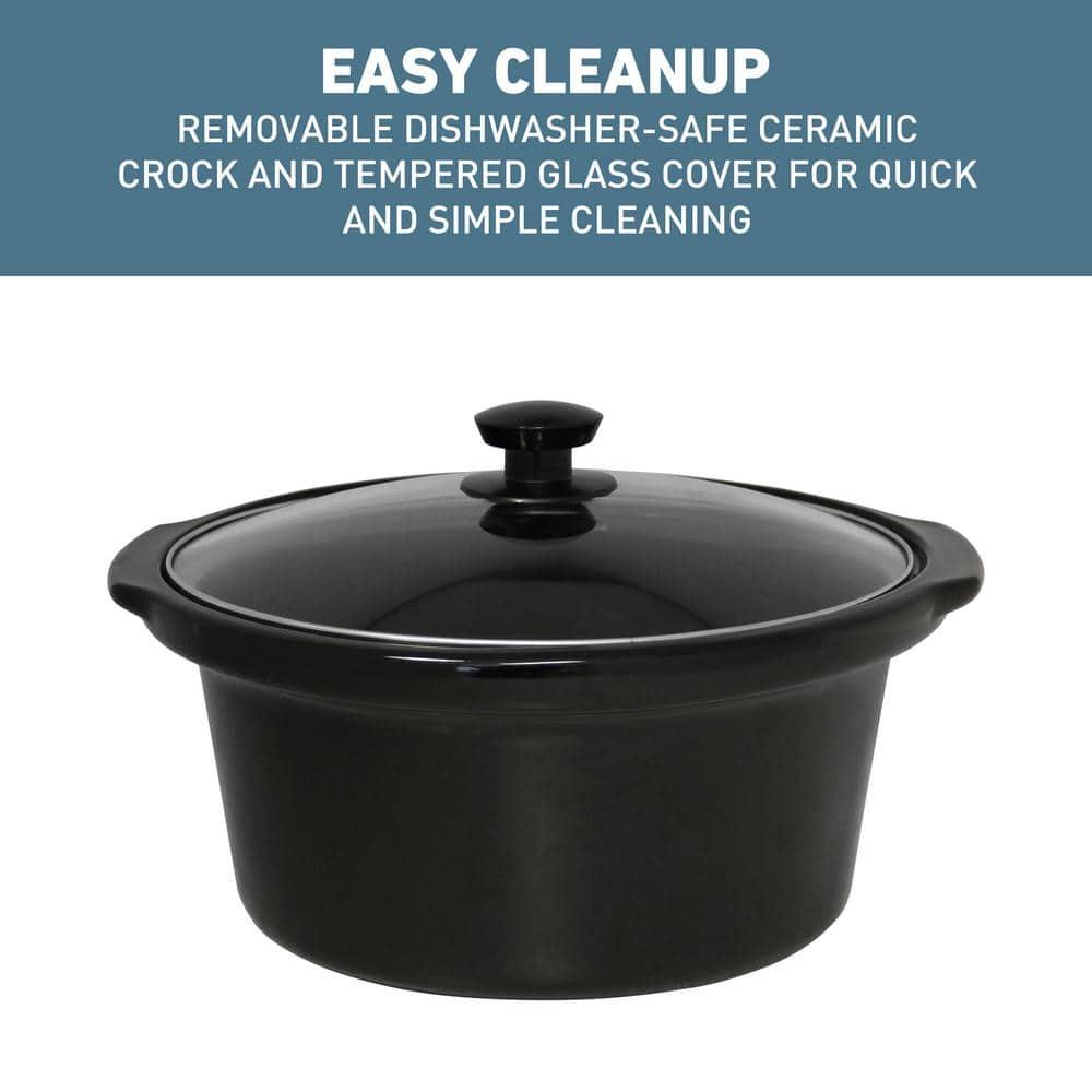 West Bend Slow Cooker 4-Quart Manual Crockery Style with Oval Ceramic Crockpot and Glass Lid, 210-Watts, Black