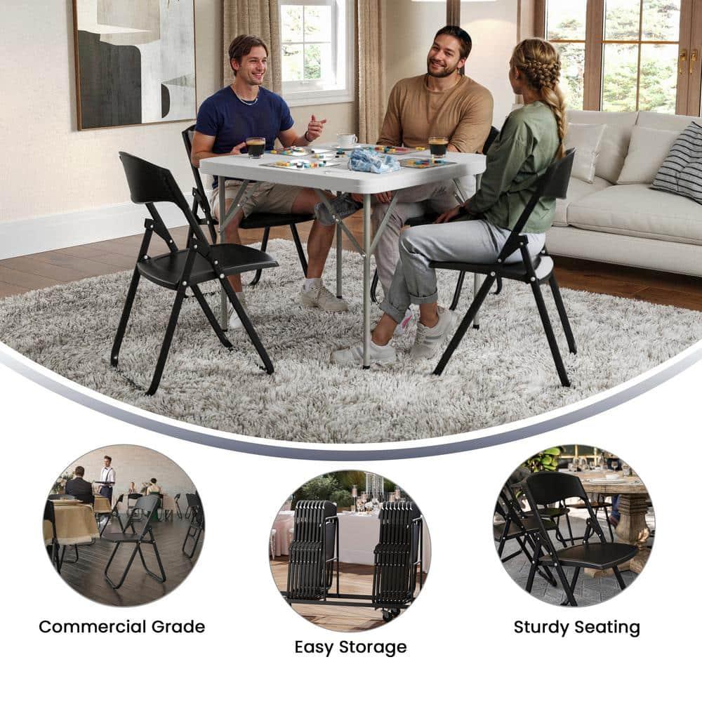 Flash Furniture HERCULES Series 500 lb. Capacity Heavy Duty Black Plastic Folding Chair with Built-in Ganging Brackets