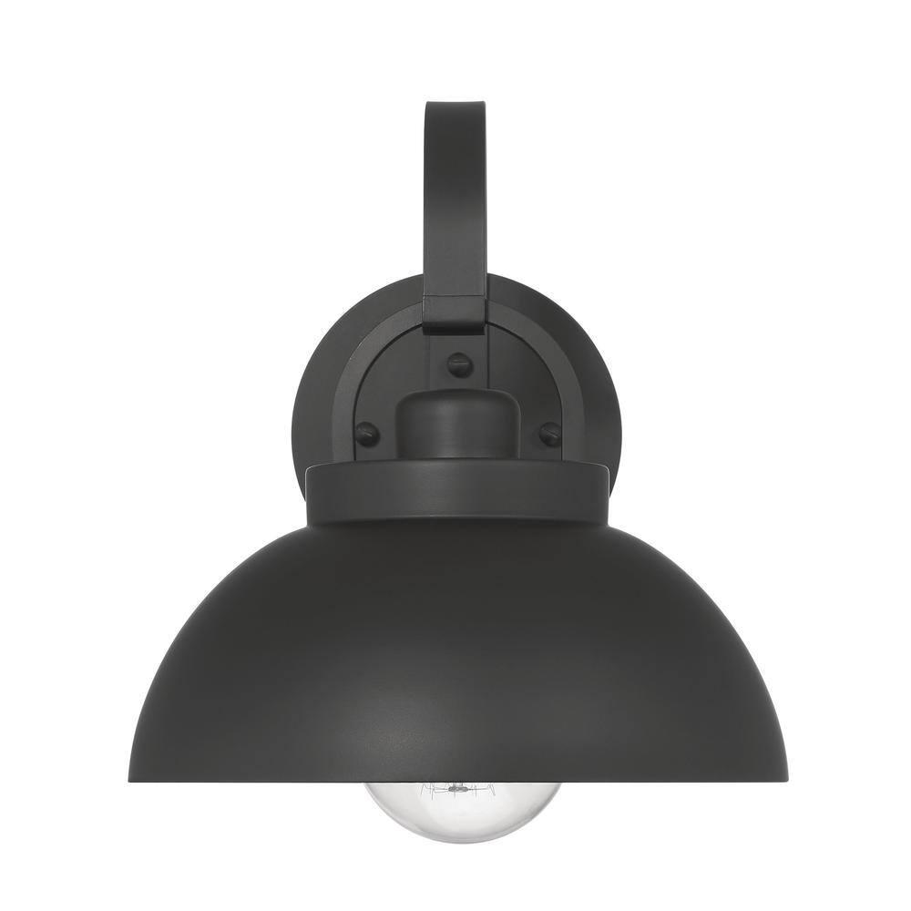 Robert Stevenson Lighting Easton Modern Farmhouse Metal Shade and Exposed Bulb Wall Mounted Outdoor Light Matte Black: ETL Listed, Steel Body