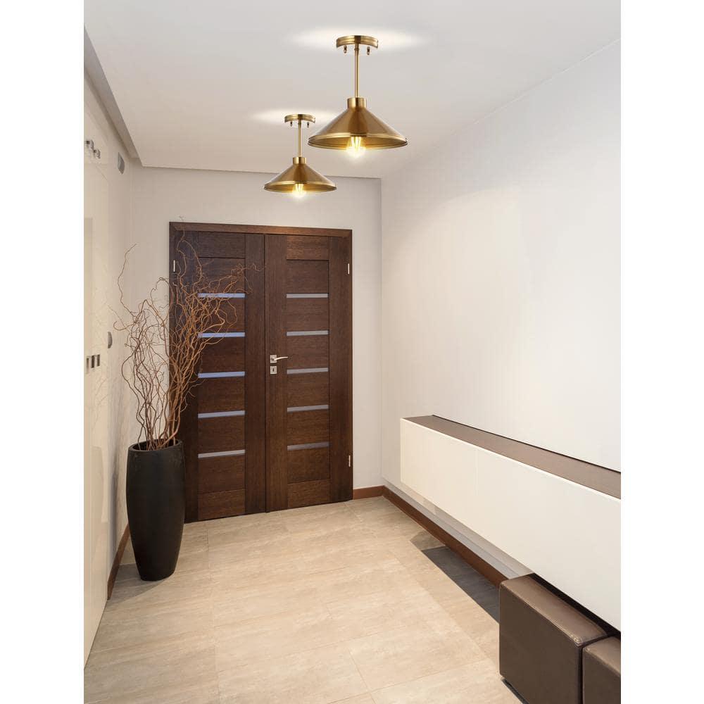 Cisco 11.75" Iron Modern Farmhouse LED Semi Flush Mount, Brass Gold