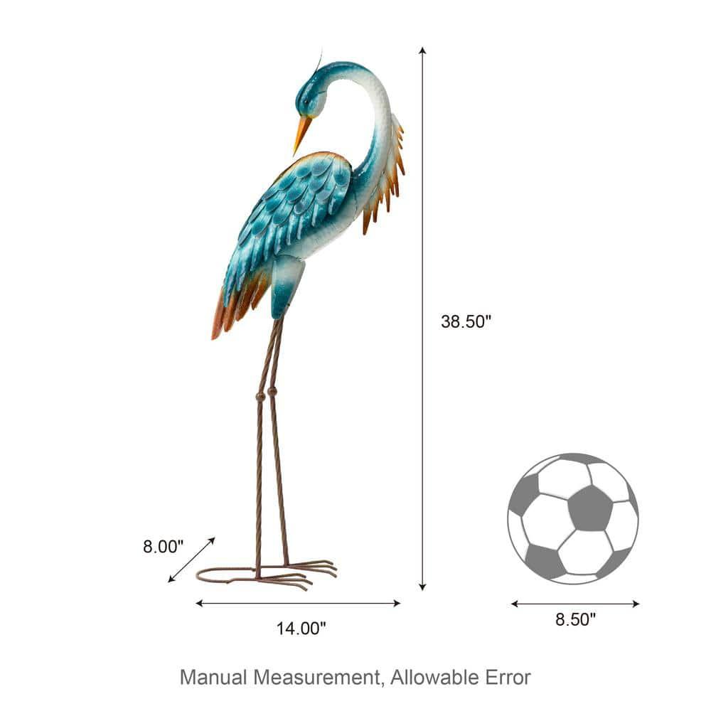 Glitzhome 38.5"H Metal Standing Crane Garden Statue with Stakes (KD) Metal Thickness: 0.35mm