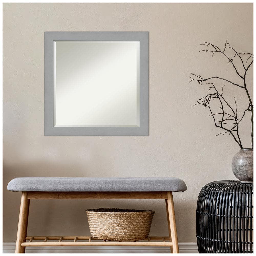 24" x 24" Brushed Nickel Framed Wall Mirror Silver - Amanti Art: Modern Square Beveled, No Assembly Required