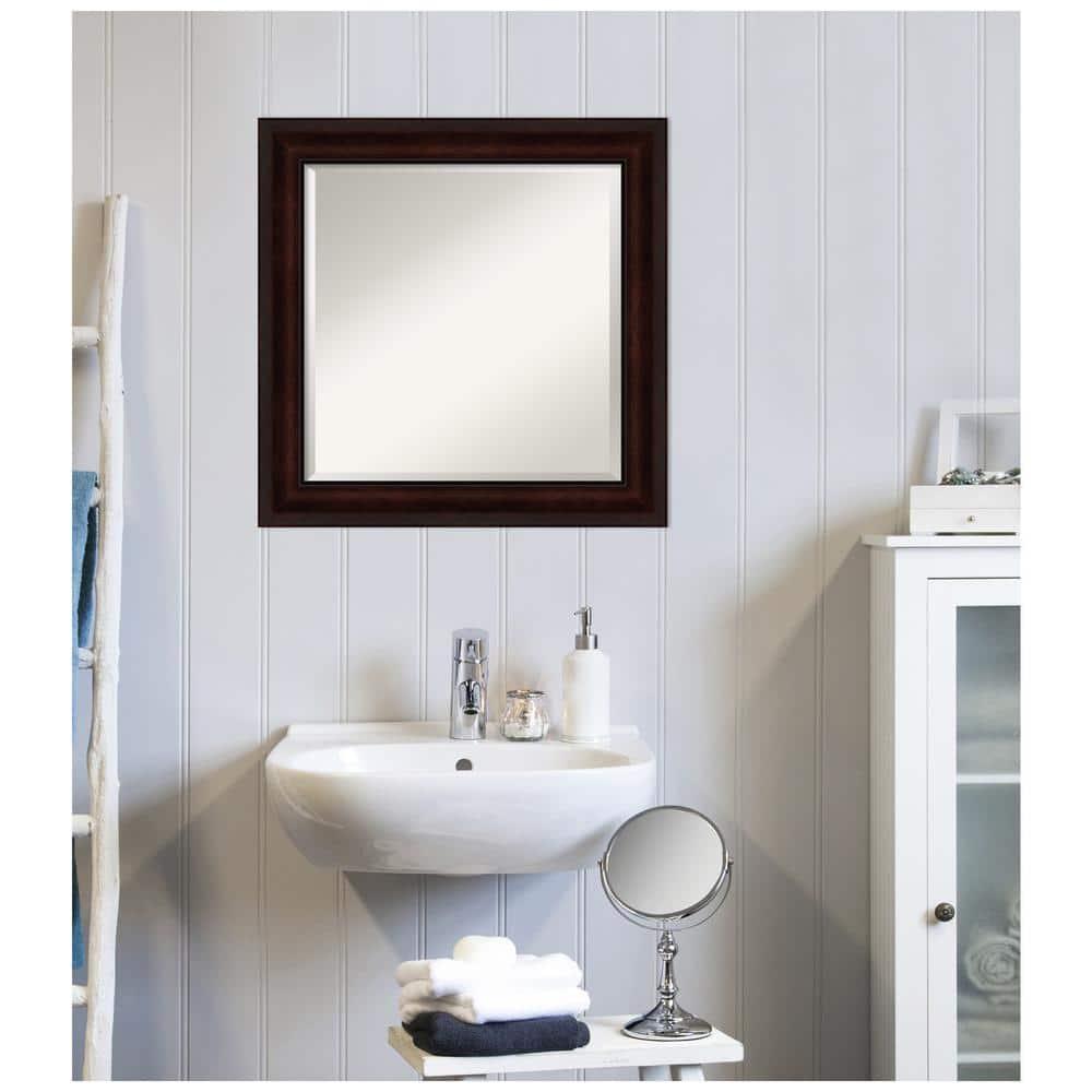 Amanti Art Beveled Bathroom Wall Mirror - Coffee Bean Brown Frame - Coffee Bean Brown Outer Size: 25 x 25 in