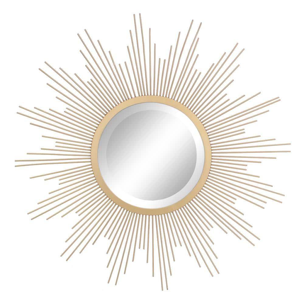 23" Metal Sunburst Wall Mirror Gold - Stonebriar Collection: Antique Finish, Boho Style, Easy to Install