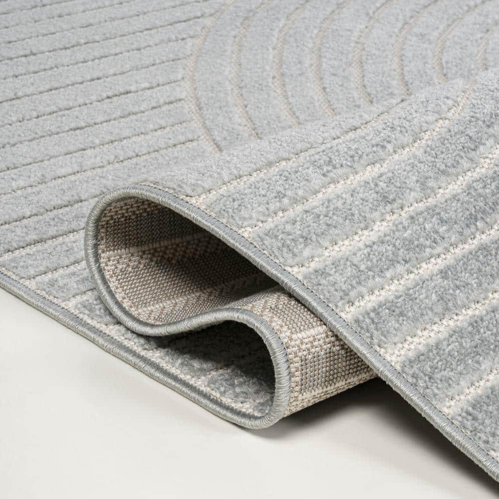 JONATHAN Y Hallie High-Low Minimalist Curve Geometric Light Blue/Cream 5 ft. x 8 ft. Indoor/Outdoor Area Rug