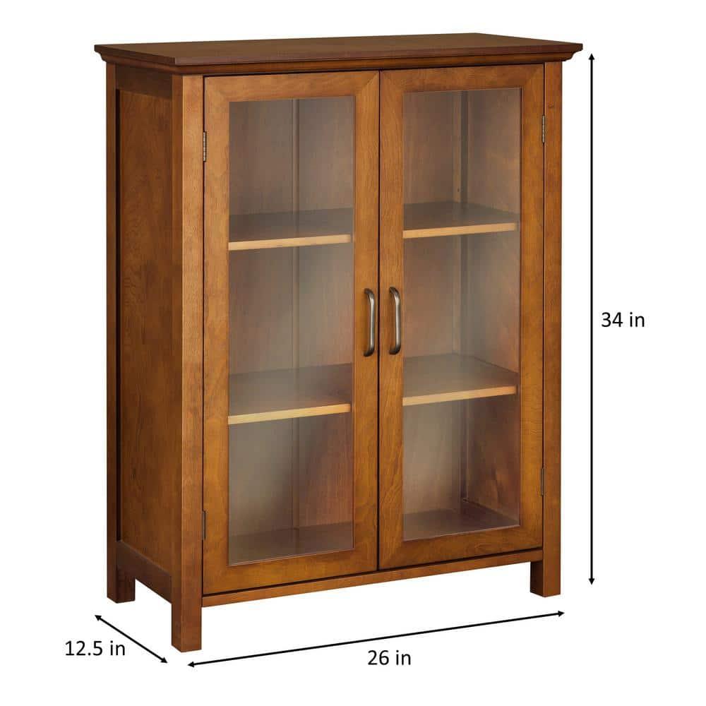 Teamson Home Avery Freestanding Two-Door Floor Accent Cabinet with Antique Brass Handles, Oiled Oak