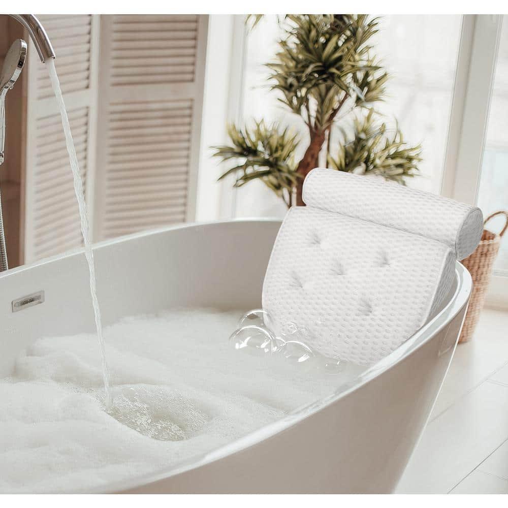 Quick-Dry Neck Shoulder & Back Support Bath White Pillow - Bathtub Spa Cushion
