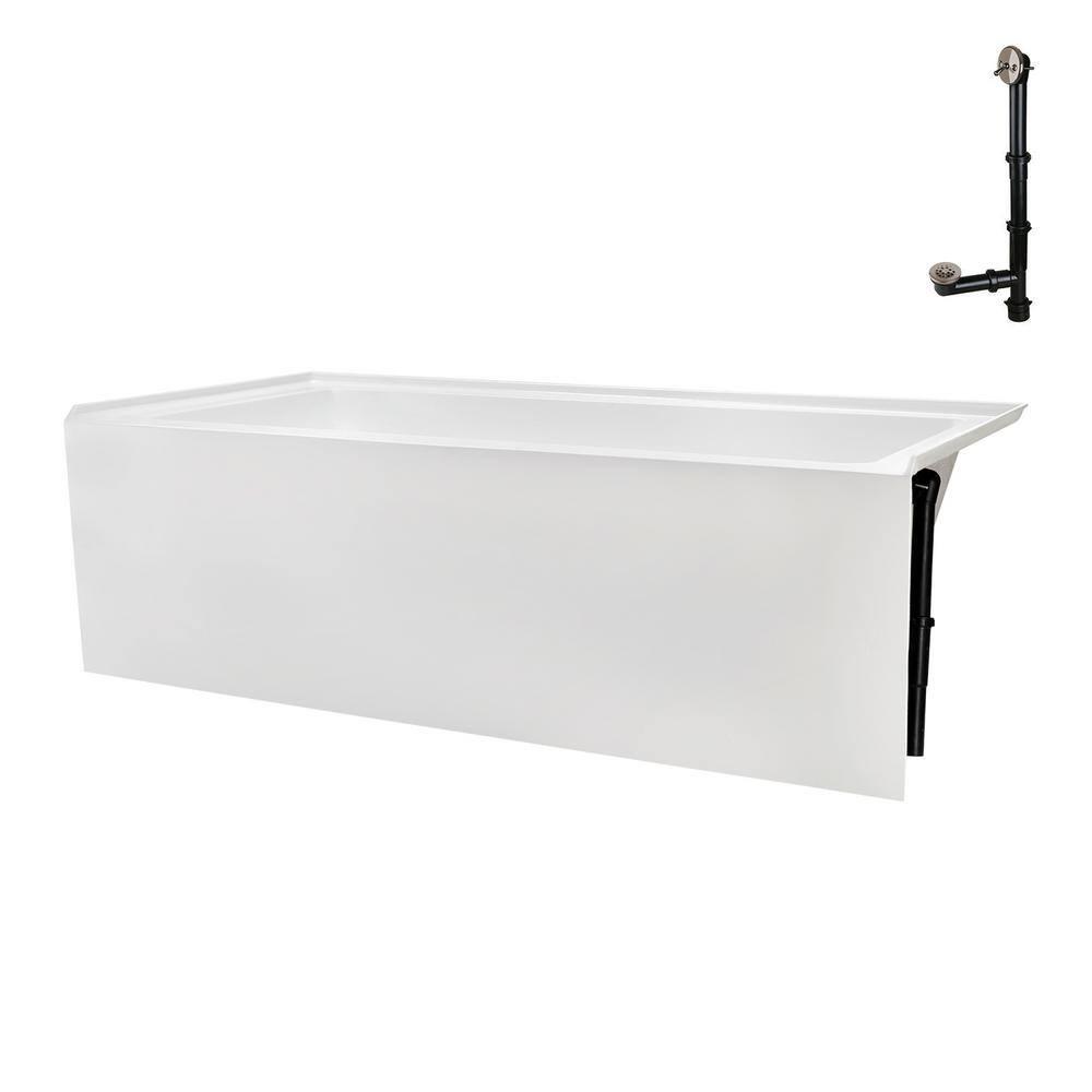 Streamline Bath Streamline 60 in. x 32 in. Acrylic Right-Hand Drain Alcove Bathtub in Glossy White With External Drain NAL-5580-BNK