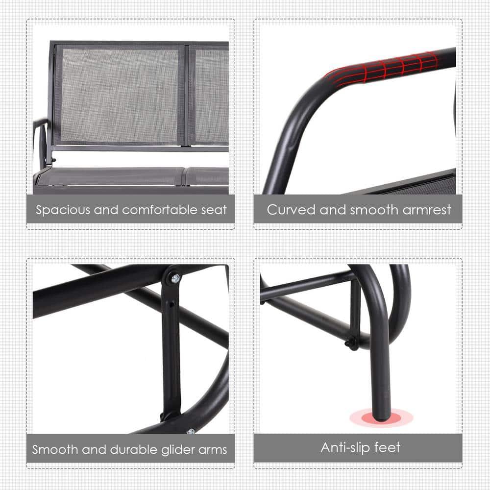 Outsunny 2-Person Outdoor Glider Bench, Patio Double Swing Rocking Chair Loveseat w/Powder Coated Steel Frame for Backyard Garden Porch, Gray