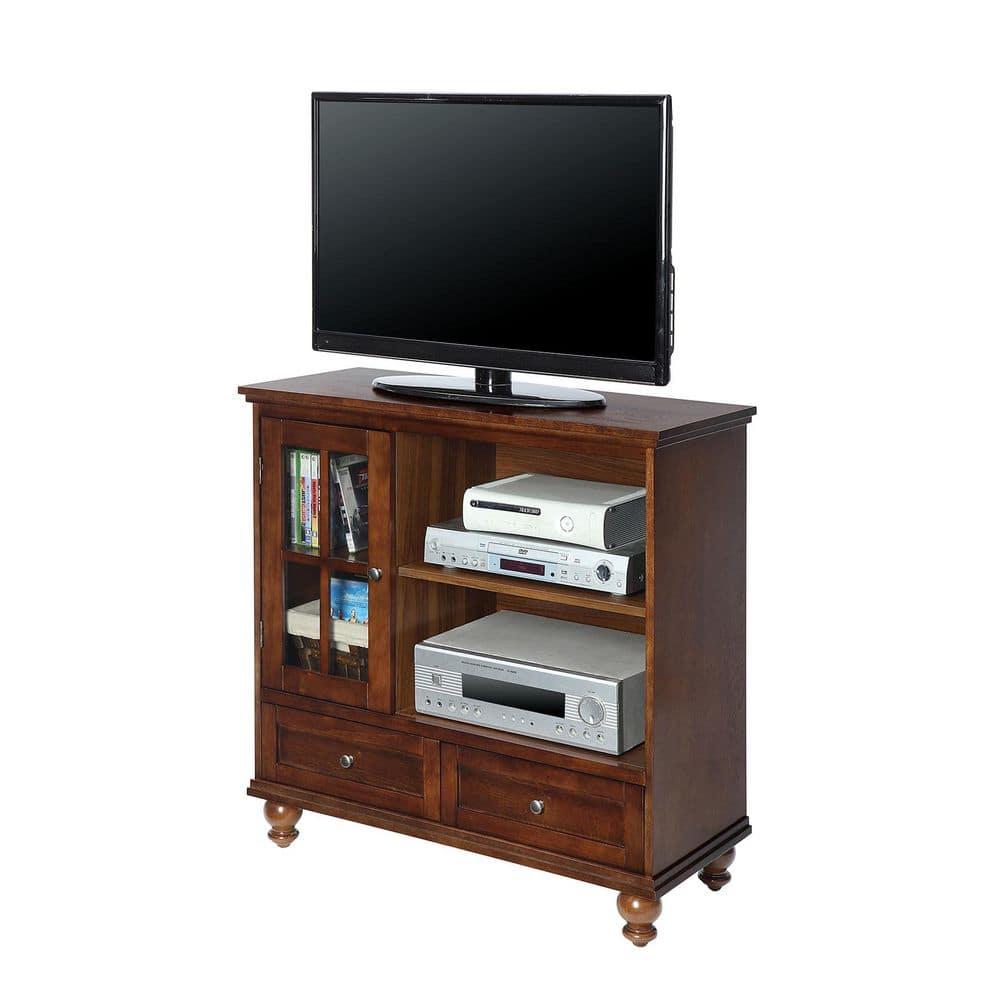Convenience Concepts Tahoe Highboy 2 Drawer TV Stand with Storage Cabinet and Shelves, Dark Walnut