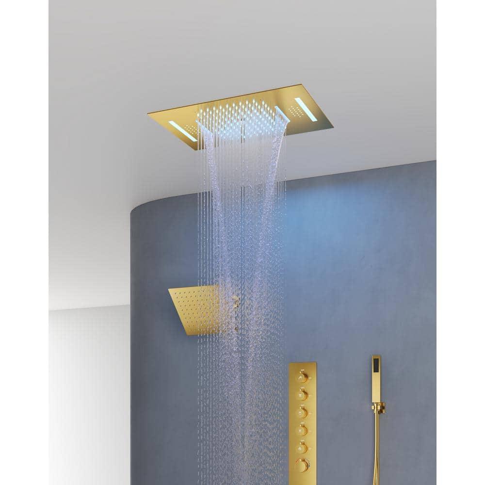 Music Thermostatic Shower System,Dual Showerheads with LED Mood Lighting
