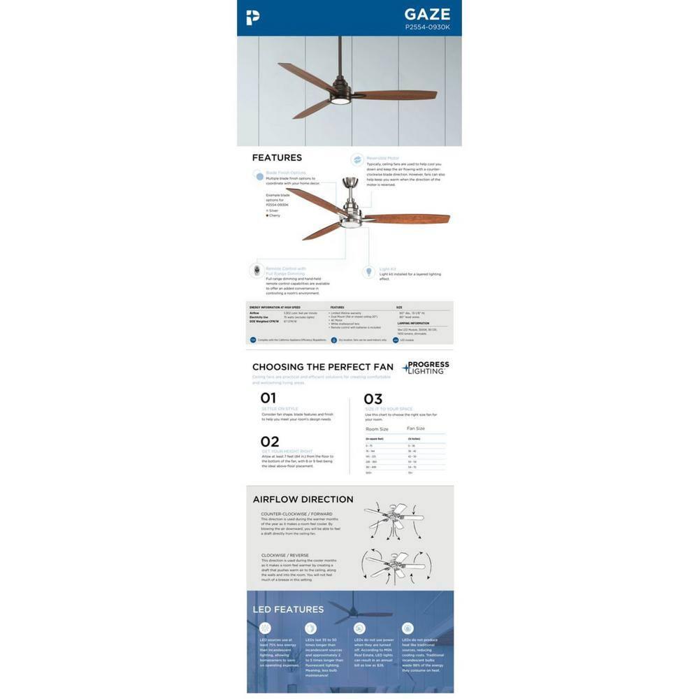 Gaze Collection 60" LED Three-Blade Ceiling Fan