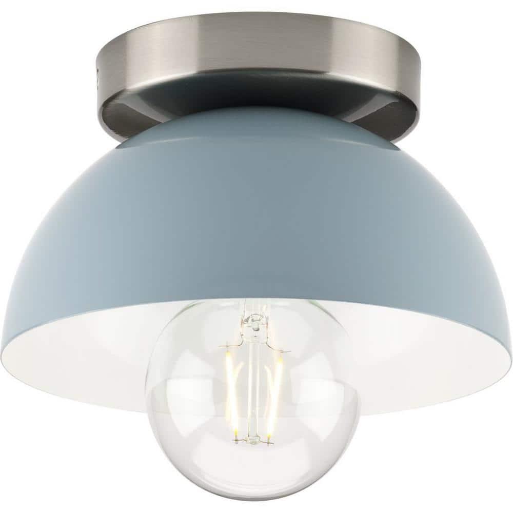 Eva Collection One-Light Coastal Blue Mid-Century Modern Flush Mount Light