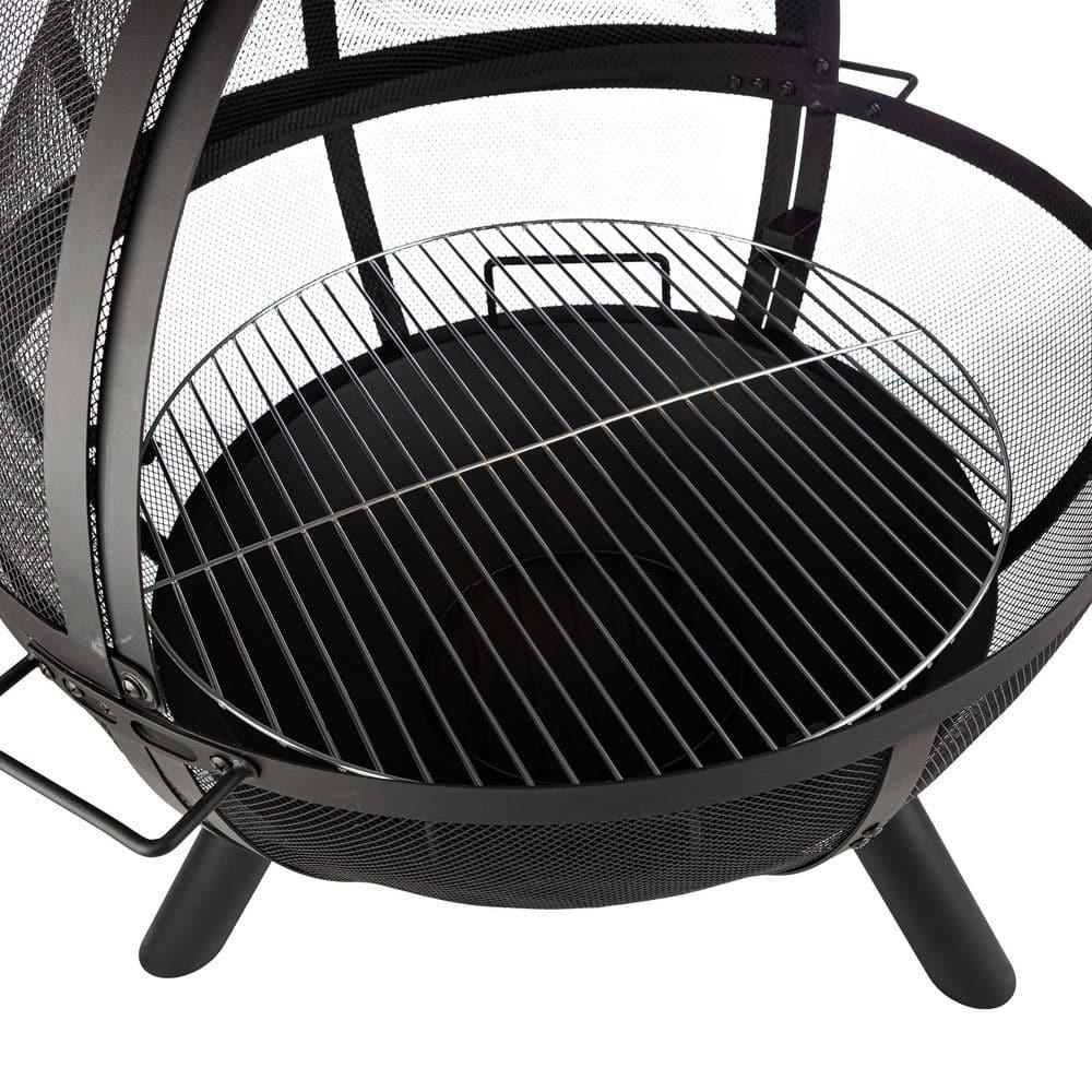 Sunnydaze Outdoor Portable Camping or Backyard Flaming Sphere Ball Fire Pit with Built-In Spark Screen - 30" - Black