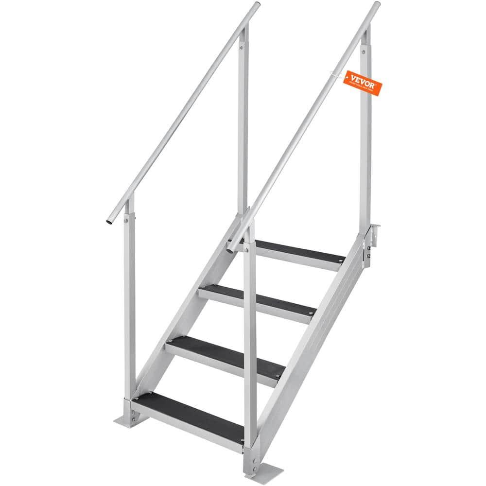 VEVOR Dock Stairs 4 Steps, 500lbs Load Pool Steps, Adjustable Height Aluminum Dock Ladders, Pontoon Boat Ladder with Handrails & Widen Nonslip Pedals for Lake/Pool/Marine Boarding/RV/House