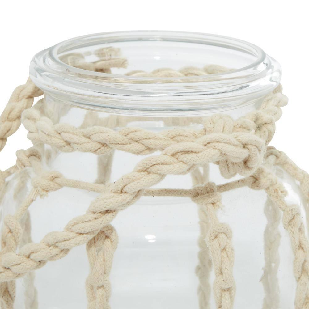 DecMode Clear Glass Decorative Candle Lantern with Rope Handle