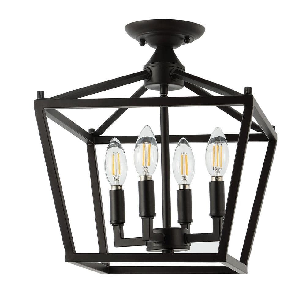 JONATHAN Y Milton Mini Lantern 4-Light Iron Modern Farmhouse LED Flush Mount, by JONATHAN  Y Oil Rubbed Bronze