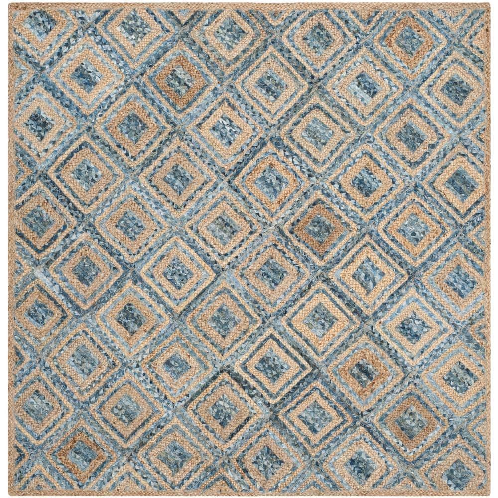 Cape Cod CAP354 Woven Indoor Area Rug - Natural/Blue - 8'x8' - Safavieh