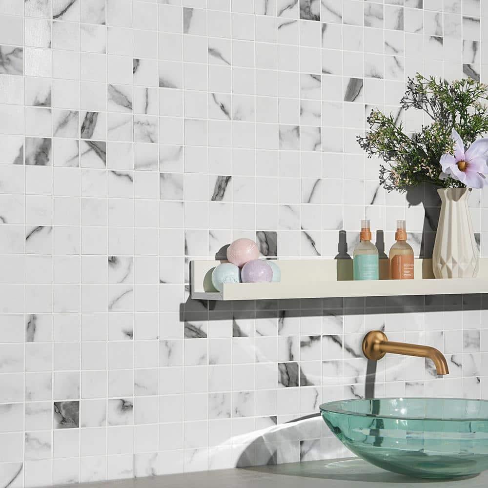 Saroshi Statuario Valley 11.81 in. x 11.81 in. Matte Porcelain Floor and Wall Mosaic Tile (0.96 sq. ft./Each)