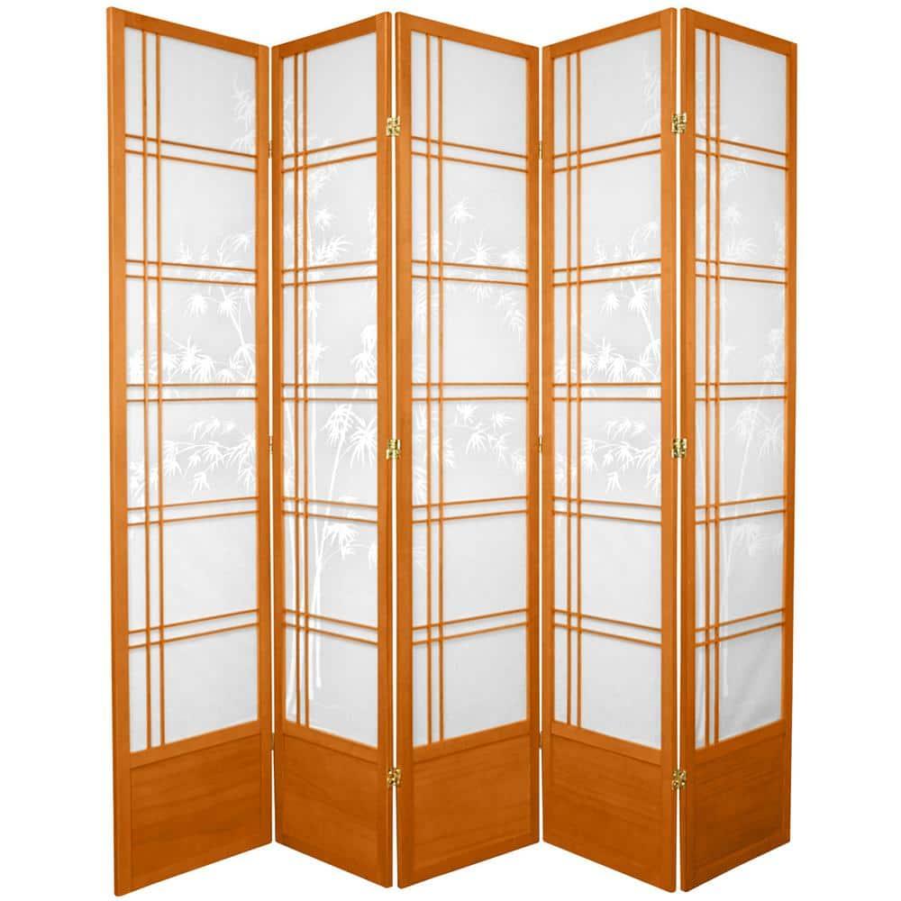 7 ft. Tall Bamboo Tree Shoji Screen - Honey (5 Panels): Oriental Furniture, Hardwood Frame, Metal Hardware