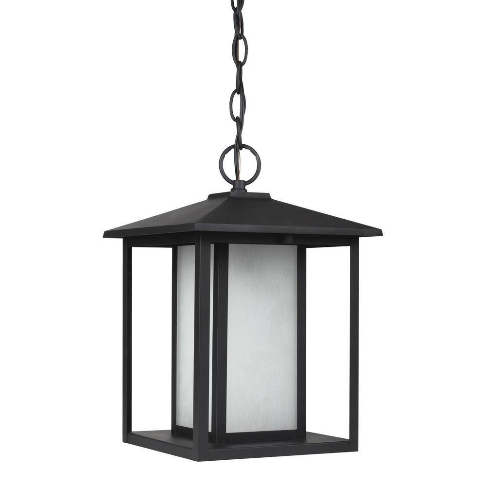 Hunnington Black LED Outdoor Pendant with Clear Seeded Glass