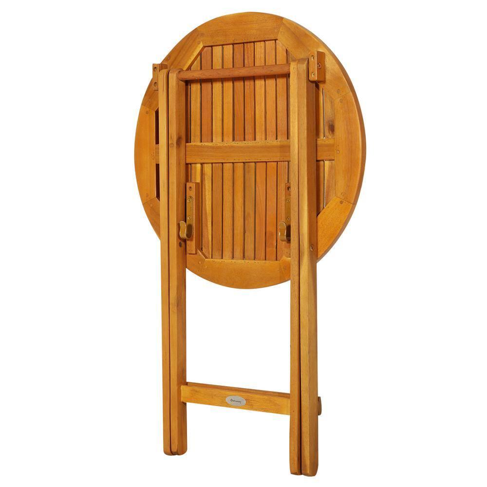 Outsunny Bistro Table and Chairs Set Of 2, Acacia Wood Patio Table, Wooden Folding Chairs, Varnished, 3 Piece Outdoor Furniture Set, Slatted, Teak